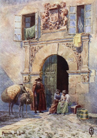 Nordspanien: Leon, An Old Palace Doorway (farve litho) af Edgar T. A. Wigram