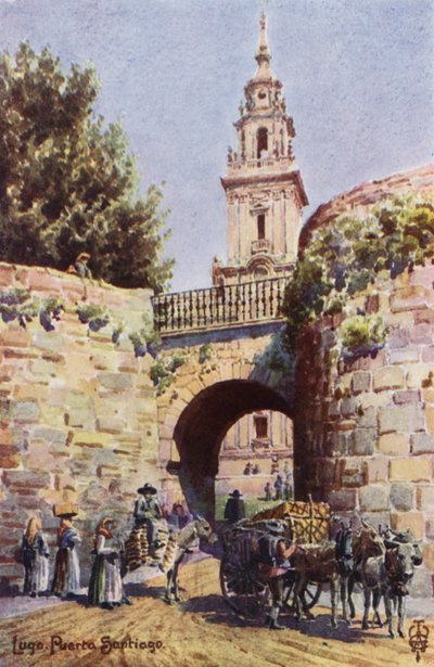 Nordspanien: Lugo, Santiago-porten (farve litho) af Edgar T. A. Wigram