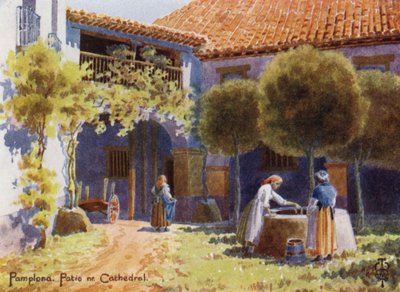 Northern Spanien: Pamplona, en gårdhave nær katedralen (Color Litho) af Edgar T. A. Wigram