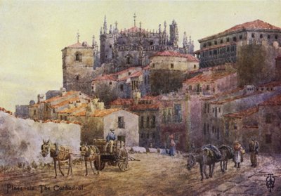Nordspanien: Plasencia, bymurene og katedralen (farve litho) af Edgar T. A. Wigram