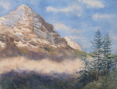 Eiger og Schneehorn (akvarel med gouache på papir) af Edith A. Paine