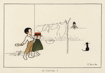 Cruel Lads I (farve litho) af Edith Farmiloe