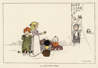Little Flower-Sellers (farve litografi) af Edith Farmiloe