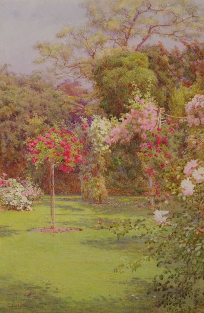 En rosenhave (akvarel på papir) af Edith Helena Adie