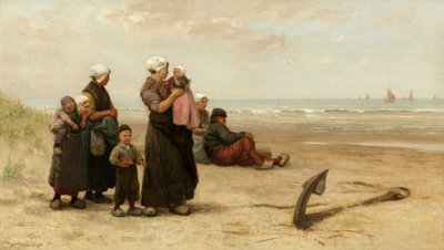 Holder øje med skibenes tilbagevenden på stranden ved Katwijk af Edith Hume