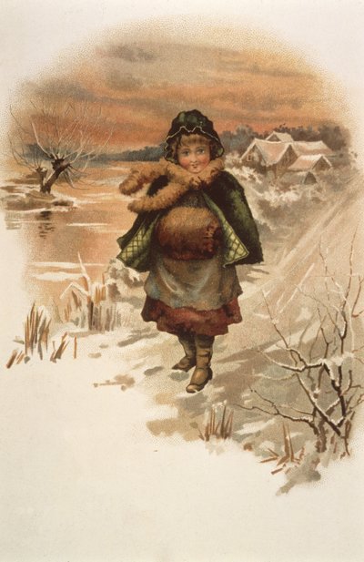 Pige på en snedækket vej, illustration fra Where Lilies Live, 1889 af Edith S. Berkeley