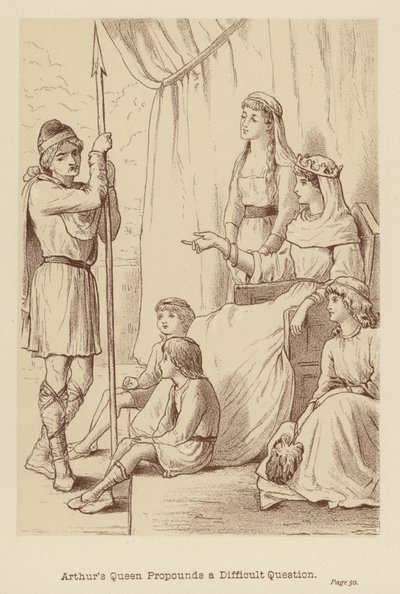 Arthurs dronning stiller et vanskeligt spørgsmål (litografi) af Edith Scannell