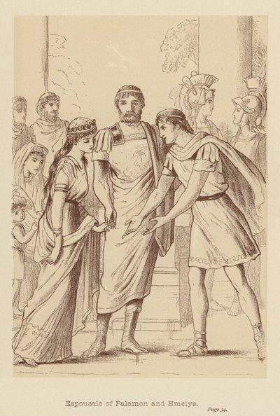 Palamons og Emelyes skåle (litografi) af Edith Scannell