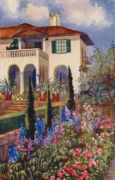 Et hjørne af haven ved Villa Arcadia, Johannesburg (farve litho) af Edith Struben
