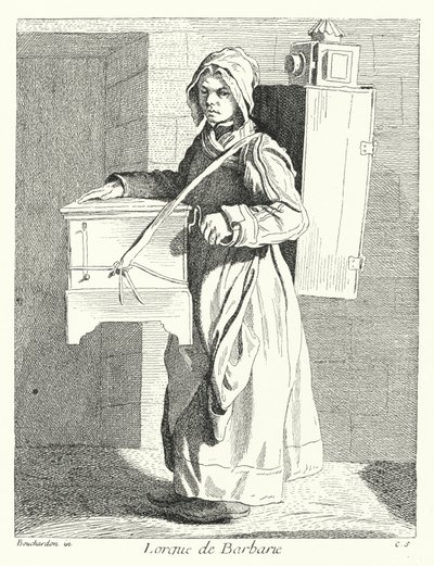 Tøndeorgelspiller (gravering) af Edmé (after) Bouchardon