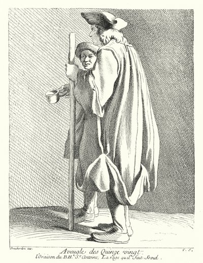 Blind mand fra Quinze-Vingts Hospital (gravering) af Edmé (after) Bouchardon