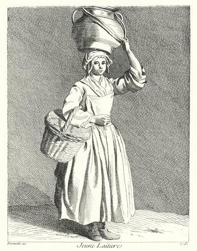 Young Milkmaid (gravering) af Edmé (after) Bouchardon