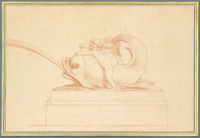 Vandsprutende delfin til venstre med en amor. 1737 af Edmé Bouchardon