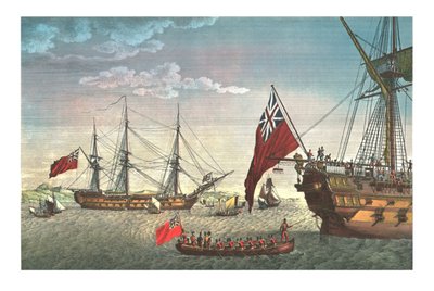 Napoleon går ombord på Northumberland på sin rejse til St. Helena, 8. august 1815, c1850 af Edme Bovinet