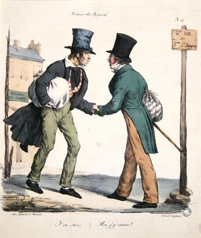 Den ene mand forlader og den anden vender tilbage til hospitalet, karikatur fra 