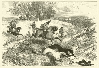 Hare coursing i England (gravering) af Edmond (after) Morin