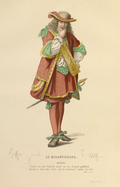 Kostume til rollen som Alceste, ca. 1868 (kobberstik) af Edmond Aime Florentin Geffroy
