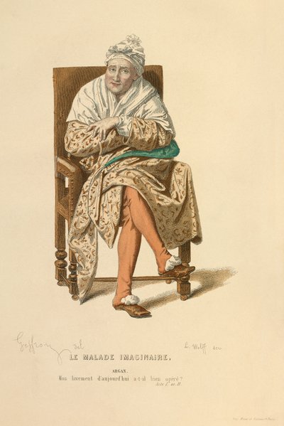 Kostume til rollen som Argan, ca. 1868 (kobberstik) af Edmond Aime Florentin Geffroy