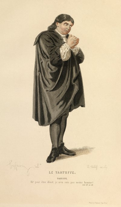 Kostume til rollen som Tartuffe, ca. 1868 (kobberstik) af Edmond Aime Florentin Geffroy