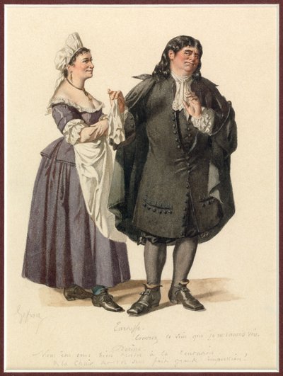 Portræt af Dorine og Tartuffe, ca. 1870 (akvarel) af Edmond Aime Florentin Geffroy