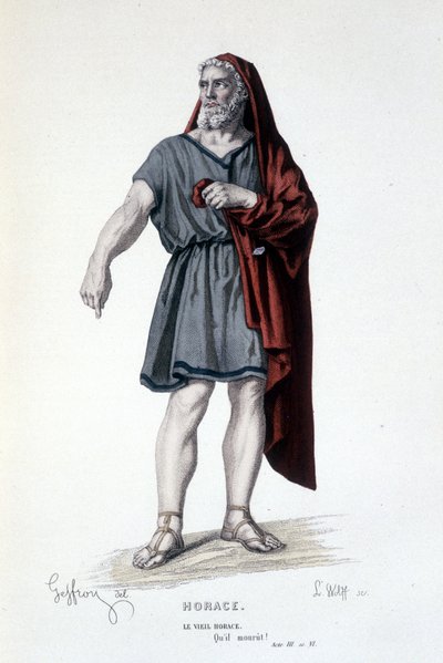 Den gamle Horaces karakter i tragedien Horace - Full Theatre: (Samling af skuespil af Corneille) tegning af Geffroy, gravering af L. Wolff - udg. Laplace, Sanchez et Cie, Paris 1884 af Edmond Aime Florentin Geffroy