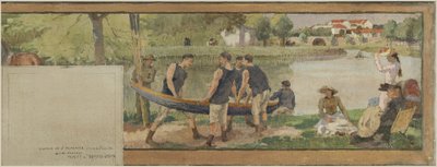 Skitse til rådhuset i Saint-Maurice: Landskab. Les bords de la Marne (til forsamlingshuset), mellem 1890 og 1892 (olie på blæk på lærred) af Edmond Debon