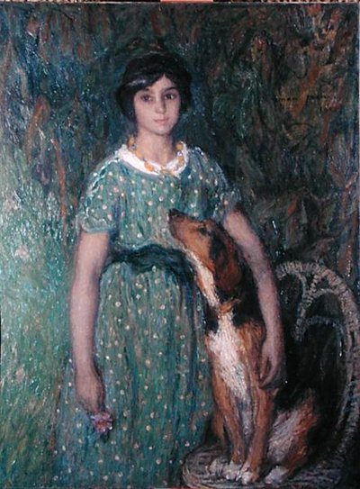 Ung pige med en hund af Edmond-François Aman-Jean