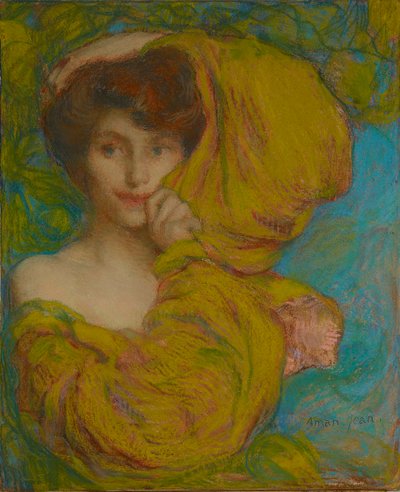 Ung kvinde med gult tørklæde, ca. 1900. af Edmond-François Aman-Jean