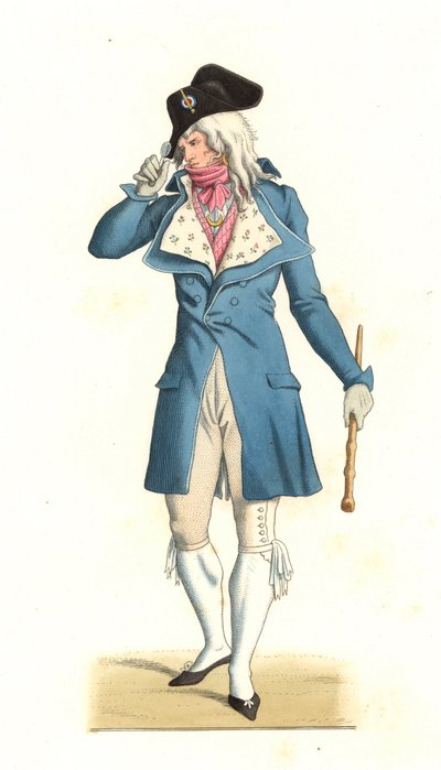 Ung fransk mand født som de utrolige i det 18. århundrede efter et maleri af Carle Vernet (1758-1836) - Litografi fra en illustration af Edmond Lechevallier-Chevignard (1825-1902), fra "Costumes historiques des 16e" af Edmond Lechevallier Chevignard
