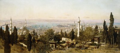Udsigt over Konstantinopel (olie på lærred) af Edmund Berninger