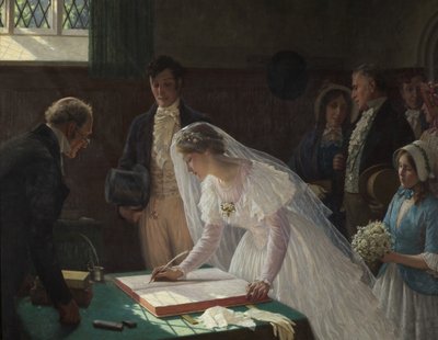 Underskrivelse af registret (olie på lærred) af Edmund Blair Leighton