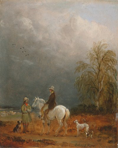 En rejsende og en hyrde i et landskab af Edmund Bristow