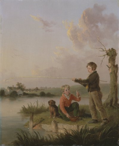 The Young Anglers (olie på panel) af Edmund Bristow