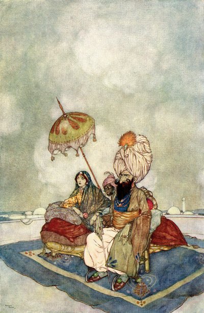 I al den tid havde prinsessen overværet kampen fra paladsets tag, illustration fra 