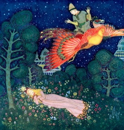 Illustration til det russiske eventyr Ildfuglen af Edmund Dulac