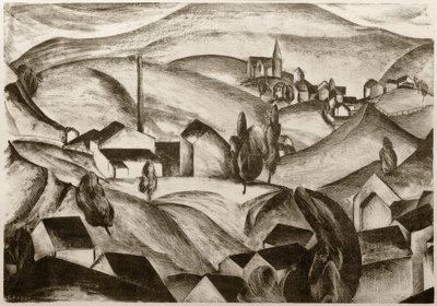 Landskab med huse af Edmund Fabry