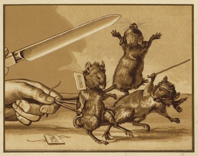 Illustration til tre blinde mus (farve litho) af Edmund G. Caldwell