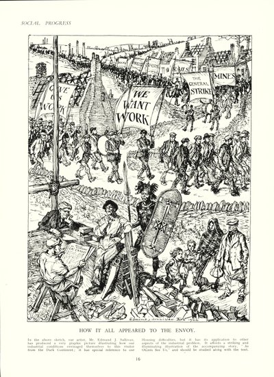 Hvordan England kan se ud for en udsending fra Afrika (farve litho) af Edmund Henry Garrett
