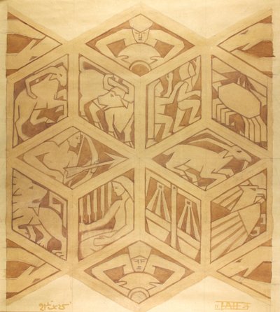 Stjernetegn - Art Deco, april 1934 (gouache på papir) af Edmund Hunter