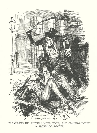 Illustration til R L Stevensons The Strange Case of Dr Jekyll  Mr Hyde (litografi) af Edmund Joseph (after) Sullivan