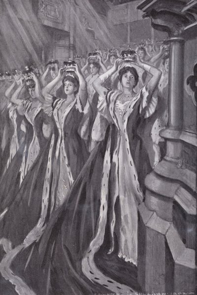 Peeresses tager deres kronet på ved kroningen af dronning Alexandra, konsort af kong Edward VII, Westminster Abbey, London af Edmund Joseph (after) Sullivan