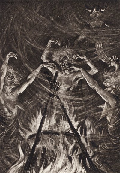 William Shakespeare: Tragedien om Macbeth, akt IV, scene 1 (litografi) af Edmund Joseph (after) Sullivan