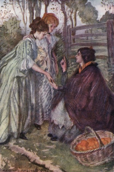 Illustration til The Vicar of Wakefield af Oliver Goldsmith (farve litho) af Edmund Joseph Sullivan