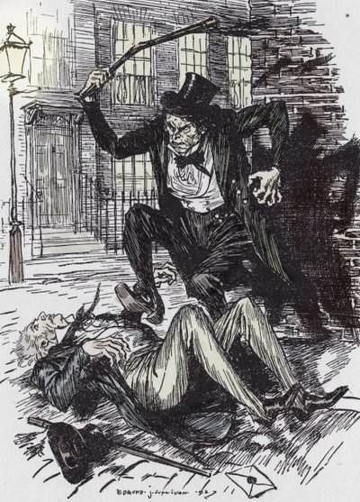 Mr. Hyde-morder Sir Danvers Carew, Illustration af Edmund Joseph Sullivan (1869-1933) til romanen L