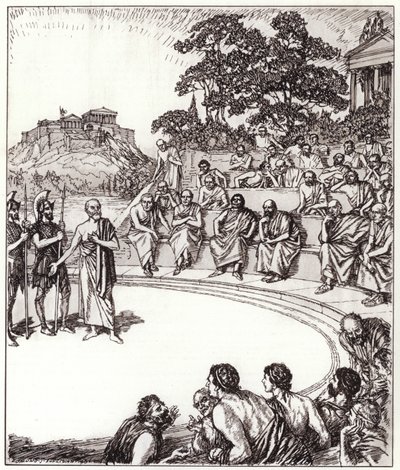 Sokrates foran sine dommere (litho) af Edmund Joseph Sullivan