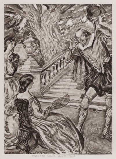 Tolvte nat; eller, hvad du vil, akt III, Sc 4 (litho) af Edmund Joseph Sullivan