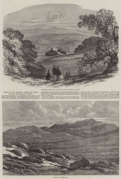 Udsigt i det skotske højland nær Balmoral, Braemar Gathering af Edmund Morison Wimperis