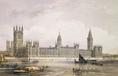 The New Houses of Parliament, indgraveret af Thomas Picken (fl.1838-d.1870) pub. 1852 af Lloyd Bros. und Co. (litografi) af Edmund Walker
