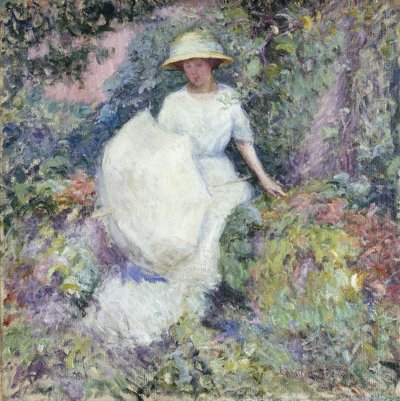 Pige med parasol (olie på lærred) af Edmund William Greacen