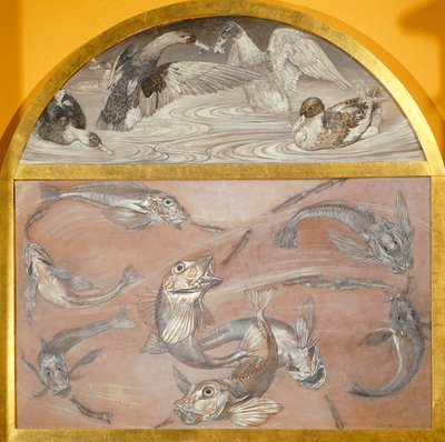 Diptykon med fisk og ænder i dam (tempera på kort) af Edoardo Gioja